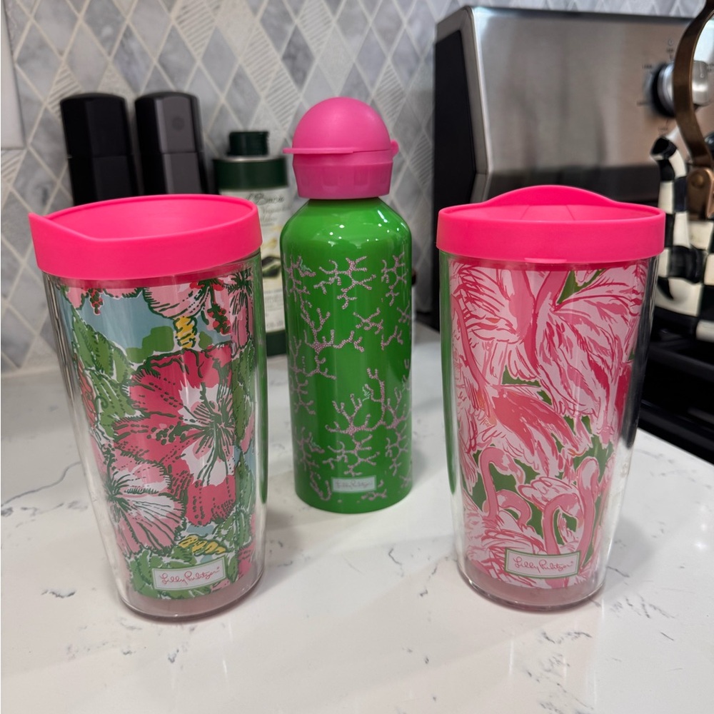 Lilly Pulitzer Vibrant Pink and Green Drinkware Set